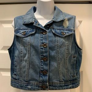 Distressed jean jacket vest